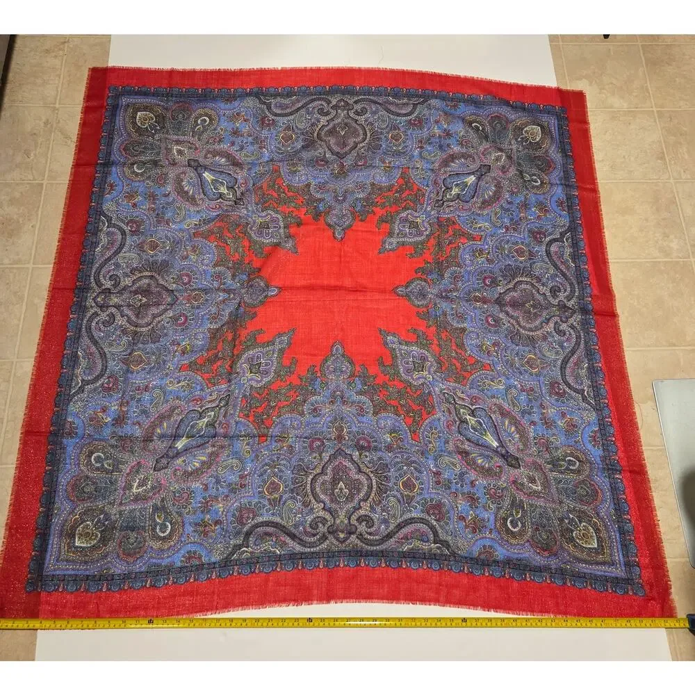 Summit Hill Italy 85% Wool Paisley Square Shawl Wrap Scarf 53x53 Oversized